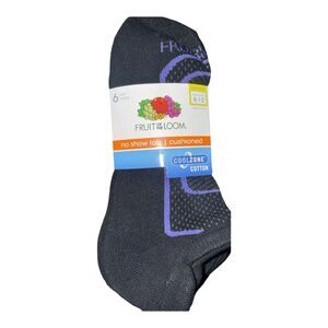 Fruit of the Loom Womens 6-Pair Cushioned No-Show Tab Socks Black Size 8-12